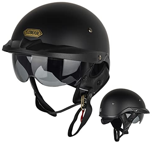 Retro Motorrad Halber Helm,Motorradhelm Jethelme Für Herren Damen DOT/ECE-Zulassu Rollerhelm Chopperhelm Vintage Halbschale Helm Mit Visier Scooter Offener Helm 2,XXXL