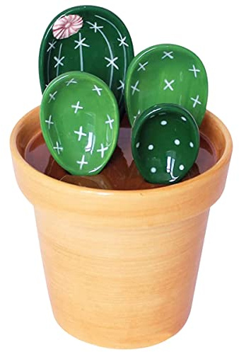 5 Stück Messlöffel Set im Topforganizer,Keramik Cactus Set,Keramik Kaktus Messlöffel mit Messbechern und Löffeln,für Küche Trocken Nass Messung Flüssigkeit Lebensmittel Salz und Zucker (B)