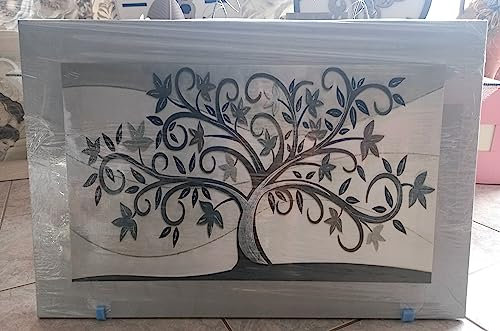 Digiglio Bomboniere Quadro Capezzale Moderno Su Tela e Cornice Legno Argento Albero Della Vita Camera Da Letto Soggiorno 90x60 Cm