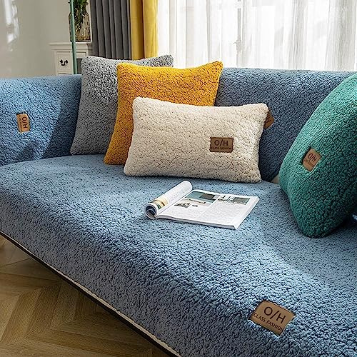 LINGKY Samt Sofabezug 1 2 3 4 Sitzer, L Form Sofaüberwurfe, Ecksofa Sofa überzug Pets Dog Couch überzug Anti-rutsch Sofaschutz, Ultra Weicher Sofaschoner (Blau,70x150cm/Rechteckig)