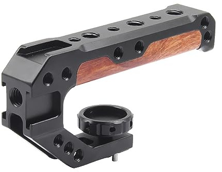 Maniglia Superiore Della Macchina Fotografica in Legno con 3 Scarpe Fredde, FUGASUN Maniglia Superiore con 1/4, 3/8 Fori Filettati con Perni di Localizzazione per ARRI Grip per Camera Gabbia.