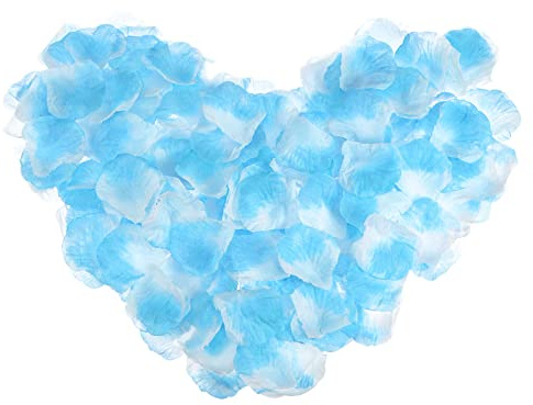 QUARKZMAN 2000 Stück Künstliche Rosenblätter, Hellblau, Weiß Blütenblätte, Rosenblätter deko, Rosenblüten, für Hochzeit, Valentinstag, Geburtstag, Romantische Atmosphäre