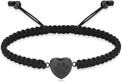 QGJNSGC Bracelet urne funéraire pour cendres, bracelet en forme de cœur et empreintes de pattes - Bracelet commémoratif tressé pour animal domestique - Bracelet réglable pour femme - Cadeau pour