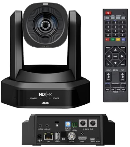 HCSTVCON 4K NDI PTZ Camera, 20X Optical Zoom AI Auto-Tracking NDI|HX2 Camera with USB3.0 3G-SDI HDMI LAN Outputs,Video Conference Camera Works with Zoom,OBS,TikTok,YouTube,etc
