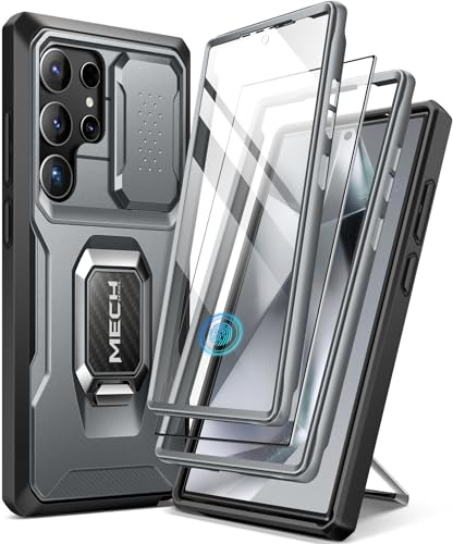 Tongate Kompatibel mit Samsung Galaxy S24 Ultra Hülle,[Bulit-in Slide Kameraabdeckung & Ring Ständer] [2 Frontrahmen & 1 Displayschutzfolie] Militärstandard Handyhülle mit S24 Ultra 6,8 Zoll, Grau