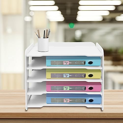 Letter Tray Organiser, 5-Stöckige Ablagekorb für A4, PVC Holz-Kunststoff-Verbundplatte, Stapelbare Schreibtisch Organizer Briefkorb, Briefablage,A4-Papierablage für Zuhause,Büro,Schule