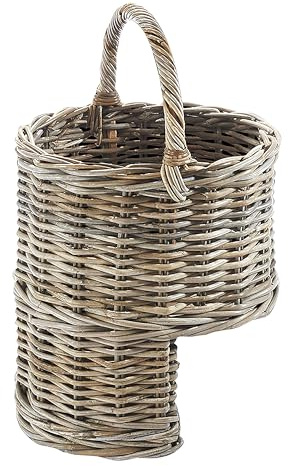 Kobolo Treppenkorb Rattan Kubu Grey, 41x35x66 cm, handgefertigter Stufenkorb mit Griff, stilvoller & praktischer Organizer für Treppenaufbewahrung, Bücher, Zeitschriften & Spielzeug