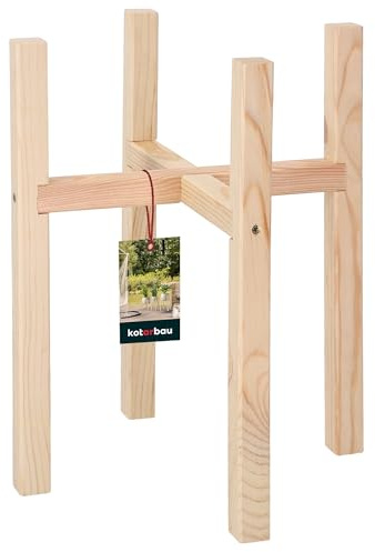 KOTARBAU® Blumenständer Holz Natural Kreuz 29 x 29 x 38 cm Pflanzenständer Holz Blumenständer Plant Stand Blumentopfständer für innen Blumentopfregal Blumentopf Ständer