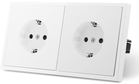 MVAVA Presa Schuko Standard EU Presa da incasso a 2 scomparti Facile installazione Prese da 80mm*150mm Necessario 3 fili Bianco
