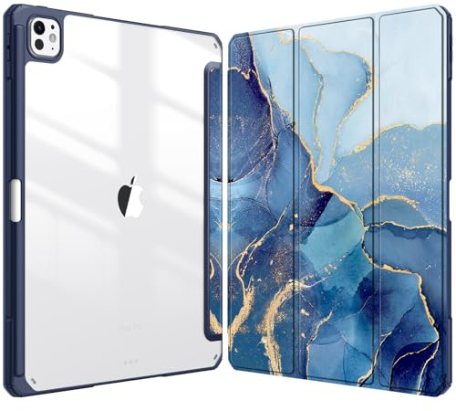 Fintie Hybrid Hülle für iPad Pro 13 Zoll (M5/M4) 2025/2024, Ozean Marmor | Schlankes stoßfestes Schutzhülle mit Stifthalter, Transparente Hartschale, Standfunktion für Tippen & Ansehen