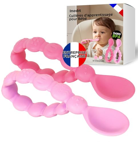 Cuillere Bebe 1er Age (2 PCS) – Cuillère Bébé en Silicone – Cuillère Incurvée Souple Pour Les Repas de Bébé de Plus de 1 Mois - QUALITE GARANTIE (2, ROSE)