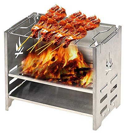 Mini Parrilla Plegable para Barbacoa, Parrilla de Acero Inoxidable, Estufa de leña de carbón portátil, Parrilla para Barbacoa de Picnic para Acampar al Aire Libre