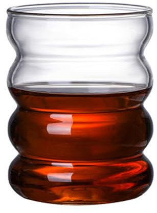 Taza de vidrio estética,Copa de vidrio ondulado - Taza de leche y agua transparente de 300 ml, taza de vino - Vasos de cerveza aptos para lavavajillas, cristalería estética de café helado para té, whi