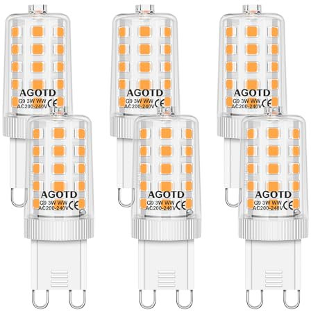 AGOTD Bombilla Led G9 3W, 525LM blanco cálido 3000K, Equivalente a una Bombilla Halógena de 30W-40W, Sin Parpadeo, Ángulo de Luz de 360°, No Regulable, Pack de 6