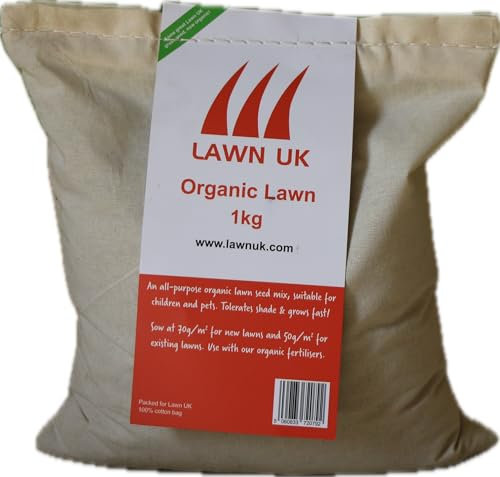 Organic Grass Seed Lawn UK - 1KG - for New & Existing Lawns - 100% Organic - 20sqm Coverage - Fescues and Turf Ryegrasses
