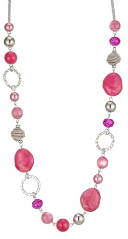 BULINLIN Collar Largo de Plata Bohemio para Mujer Collares de Cuentas Largos Elegante Joyas de Mujer Regalos Cumpleaños para Ella(Hot pink)