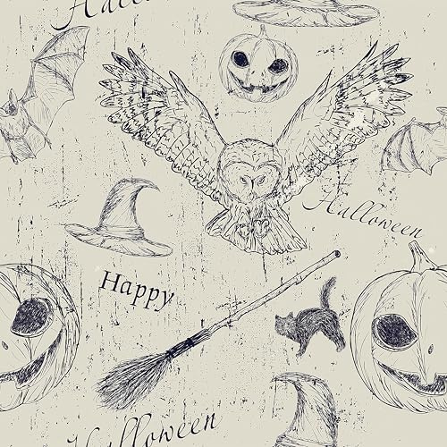 ReWallpaper självhäftande tapet beige mönster Halloween folie för möbler barn med uggla pumpa självhäftande tapet självhäftande vägg vintage beige för barnrum garderober matt 44,5 cm × 3 m