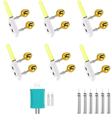 Skeadex LED Nachtlicht Knicklicht Angeln, Fischen Float LED Knicklicht mit Zwei Glocken, Angel-Alarmglocken Einschließlich Batterie, Geeignet für Rutenspitzengrößen von 1,5–3 mm