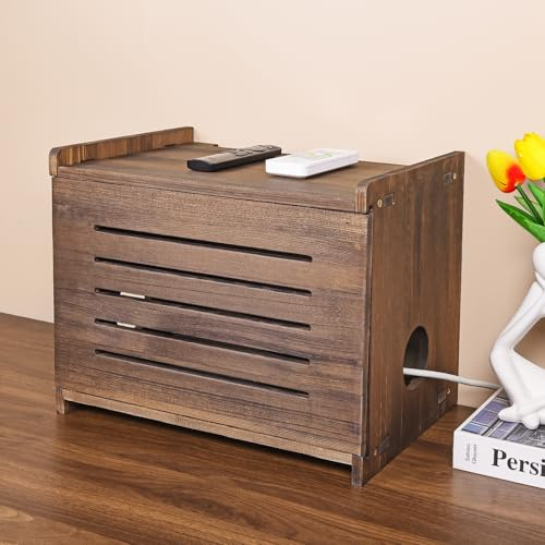 BEARUT WT UK Router-Regal, Projektorständer, Router-Aufbewahrungsbox, Modem, Kabel, Router, Abdeckung, organisierte Steckdosenleiste, Kabelmanagement, Hider Rack von Massivholz, Montage erforderlich
