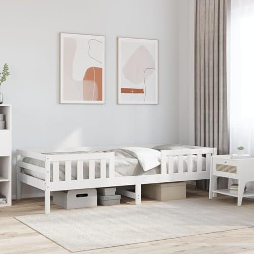 Sufrk Massivholzbett ohne Matratze Weiß 90x190 cm Holz Bett Massivholzbett Bed Frame Bettgestell Bett Holz Kiefernholz