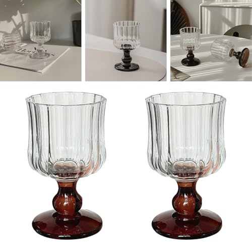 Boxonly Lot de 2 verres vintage romantiques avec tige marron chaud - 180 ml - Verres élégants pour vin, champagne et cocktails, parfaits pour les fêtes, la maison et les célébrations