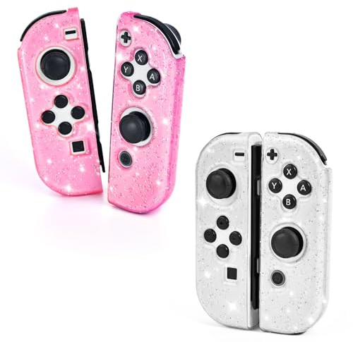 DLseego Coque de Protection pour Switch/Switch OLED Contrôleur,Transparence Paillettes TPU Souple Controller Switch Protecteur Grip Housse Cover,Clair+Rose