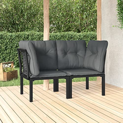 Xichuzi Garten-Eckstühle mit Kissen 2 STK Balkonstuhl, Möbelsets, Gartensessel, Garten Stühle, Gartenmöbel, Balkon Stühle, Terrassenstühle, Sessel Outdoor, Hochlehner, Schwarz & Grau Poly Rattan