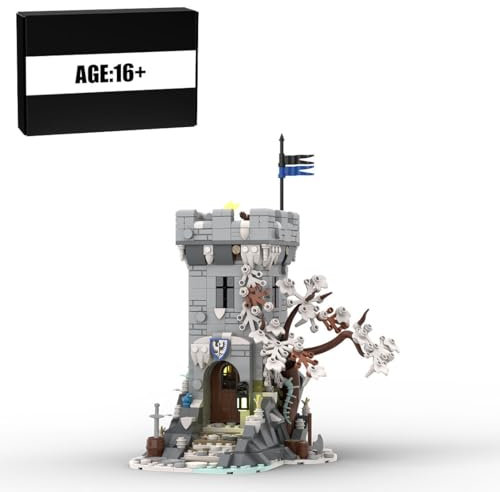 BlocteckToy Mittelalterlicher Wachturm mit Winterthema Set, 700 Teile Klemmbausteine Mittelalterliches Architecture Burg Gebäude Set, MOC-191292