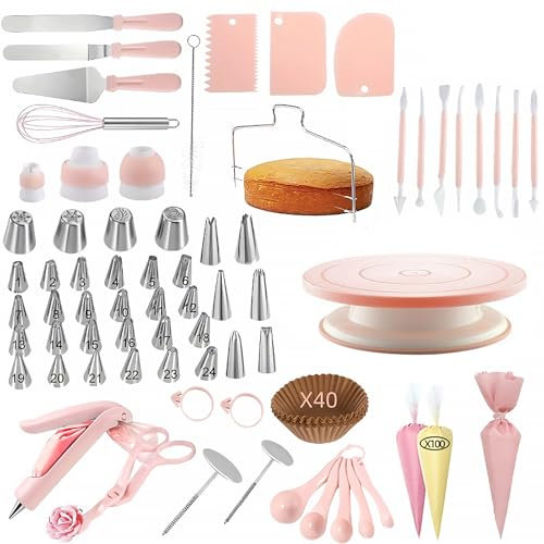 Nuvollo Accessoires de pâtisserie, accessoires de gâteau, accessoires de gâteau, kit d'accessoires de gâteau, kit de douilles à douille, kit de pâtisserie pour débutants et professionnels, plateau à