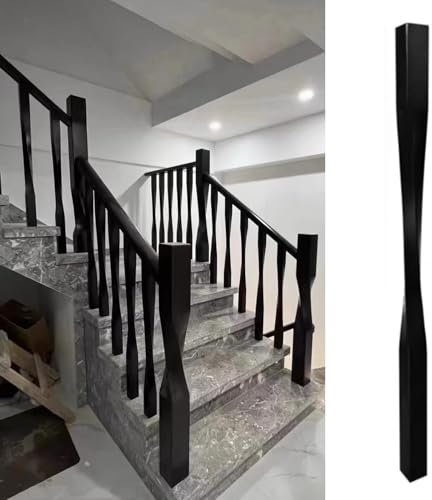 Blazea Ringhiera per Scale Ringhiera per Scale a Chiocciola Nera, Ringhiera per Scale in Legno Quadrata, Colonna per Balaustre a Chiocciola per Scale Interne, Corrimano per Ringhiera per Scale(1 PC)