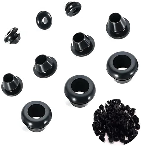 100 Stück Kabeltülle - 10 Modelle von Gummitüllen und Schwarz Gummidurchführung Kabel, wasserdicht, zur Befestigung von Kabelverschraubungen und als Dichtungsschutz