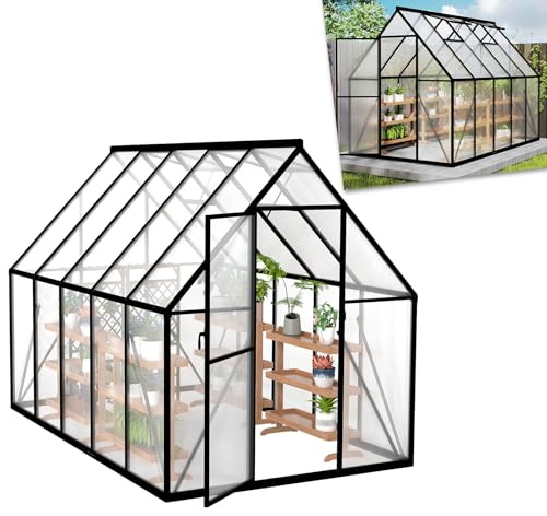 ACXIN Invernadero para jardín, invernadero de aluminio, casa para tomates y plantas con base, claraboya, placas de PC, anclaje al suelo, refuerzo de hierro, 280 x 180 x 195 cm, resistente a la