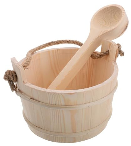 Ciieeo Sauna Holzeimer Satz 4l mit Schöpfkelle für Damen und Herren Natürlicher Kiefernholz Eimer für Sauna Dusche und Spa Handlicher Saunazubehör Bausatz zur Dampfsteigerung
