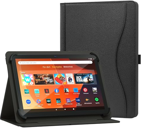 XunyLyee Universal 10 10.1 Pulgadas Tablet Funda para Android 16 15 Tablet 11 Pulgadas Carcasa, Soporte de Visualización de Ángulo Múltiple con Bolsillo para Tablet de 9.6 a 11 Pulgadas, Negro