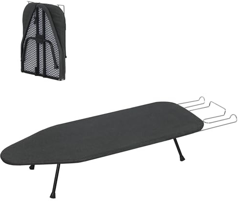 LOFTEY Small Tabletop Ironing Board, Foldable Compact Ironing Board with Iron Rest, Portable Mini Iron Boards with Heat Resistant Cover and 8mm Cotton Pad, 31.5 x 11.8, Black
