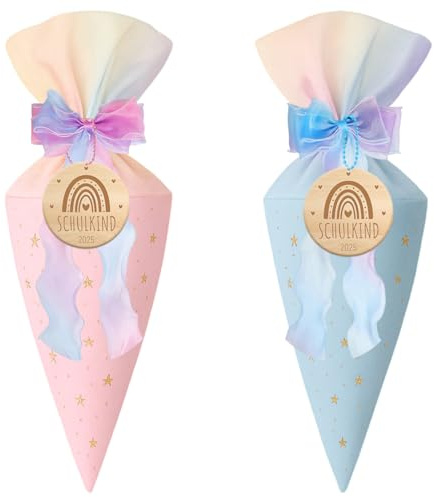 Scinzene 2 Stück Geschwister Schultüte, Schultüten, Kleine Schultüte Mädchen, Geschenktüte Schule Schultüte Füllung, Zuckertüte Klein, Zuckertüten, Schultüte Klein, Für Jungen Mädchen (Blau+Rosa)