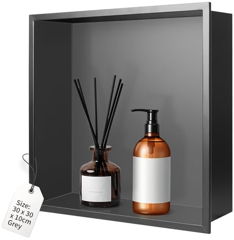 DBREAKS Nicchia Doccia Incasso 30 x 30 x 10 cm, Nicchia per Doccia, Nicchie Bagno Singolo Strato, Ripiano Nicchia Mensole Bagno, per Bagnoschiuma Shampoo Articoli Toeletta (Grigio)