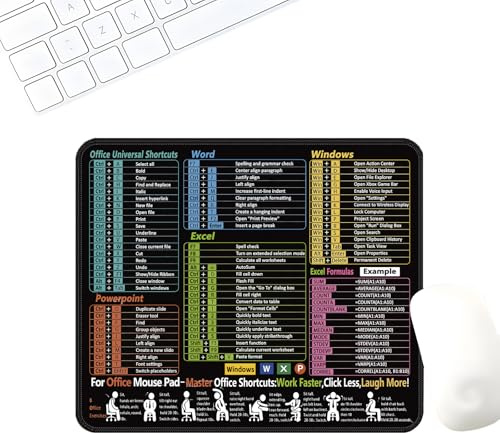pclapora Mouse Pad, 300 x 250 x 2 mm Alfombrilla Ratón, Alfombrilla con Atajos de Excel, Mouse Pad Gaming, Mousepad con Bordes Cosidos para Office, Gamers, Hogar