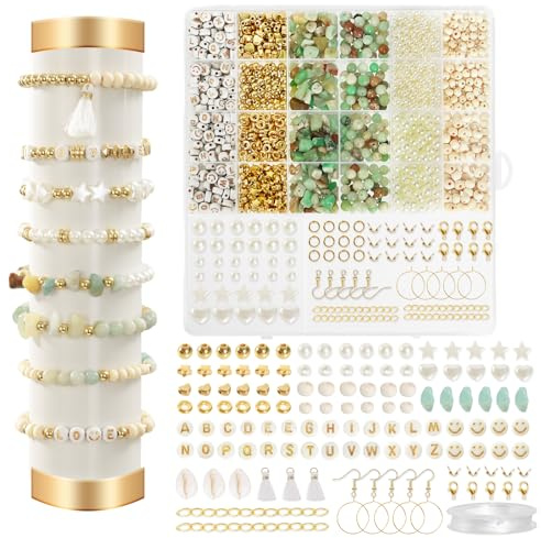 CNMTCCO Naturstein Perlen für Armbänder Set, Armbänder Selber Machen, Schmuck Selber Machen Set für DIY Necklace Ohrringe Armband Chain, Perlenset für Erwachsene Kinder