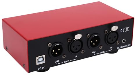 Elprico Alimentazione Fantasma a 2 Canali 48 V, Alimentato USB con Doppi Ingressi e Uscite XLR per Microfoni a Condensatore, per Registrazione in Studio, Podcasting e Streaming