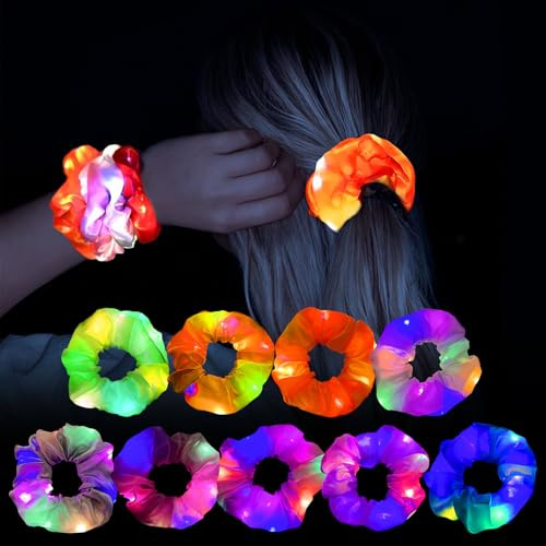 Herbst 9 Stück Leuchtende Haargummis, LED Haarbänder Satin Haarschmuck | mit 3 Licht Modi, Leuchtarmbänder für Damen Mädchen Frauen Weihnachten Karneval Musikfestival Festival Party Accessoires