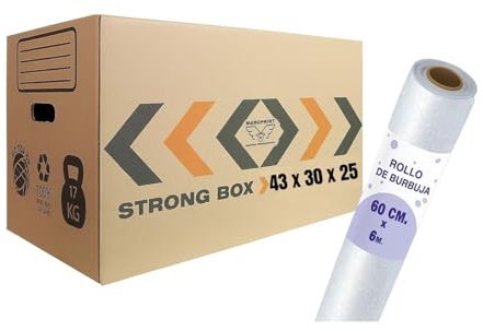 MARCPRINT Pack 10 Cajas Mudanza + Rollo Burbujas - Cajas Carton (43X30X25) Reforzadas y Resistentes - Cajas con Certificación FSC - Cajas de Carton Mudanza 100% Reutilizables