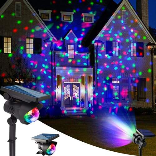 Projecteur Solaire de Noël d'extérieur, lucioles colorées rotatives à LED Rouge et Vert, étanche IP65, décorations de Noël pour Jardin, Maison, Vacances