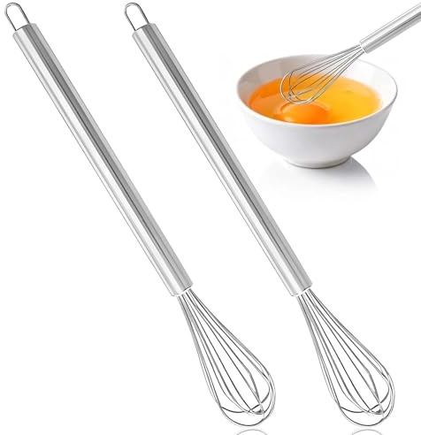 HUILATE 2 Stück Schneebesen, Dicker Edelstahldraht und Starke Griffe Robuster Rührbesen für Kann Teig Rühren, Eiweiß Schlagen, Butter Rühren, Sahne Schlagen(304 Edelstahl)