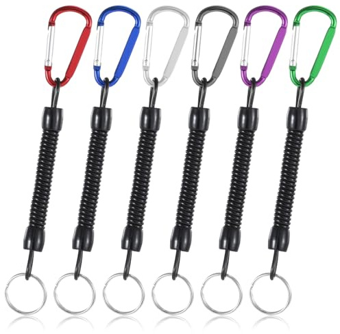 6 Stück Spiralkabel Schlüsselanhänger, Spiral Elastischer Schlüssel Anhänger Sicherungsseil Lanyard Schlüssel-Band Stretch Fang-Riemen Elastic Für Schluessel, Klettern, Angeln, Wandern, Mehrfarbig