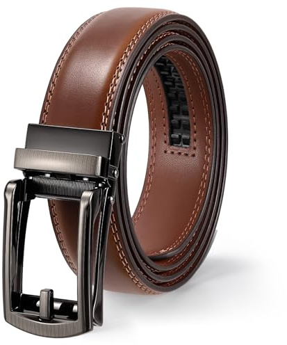 WERFORU mäns läderbälte automatiskt bälte män utan hål för kostym och fritid 33 mm bred, D-brun, 145cm/für Taillenumfang 105-130cm