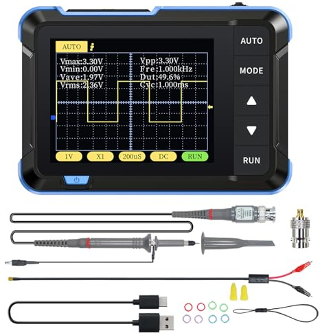 Bewinner Tragbares Digitales Oszilloskop, 2,8-Zoll-LCD, 2,5 MS S, Abtastrate, 200 KHz, Bandbreite, Automatische Einrichtung, Tragbares Oszilloskop für Kfz-Reparatur, (DSO152 Hohe Konfiguration – Blau)
