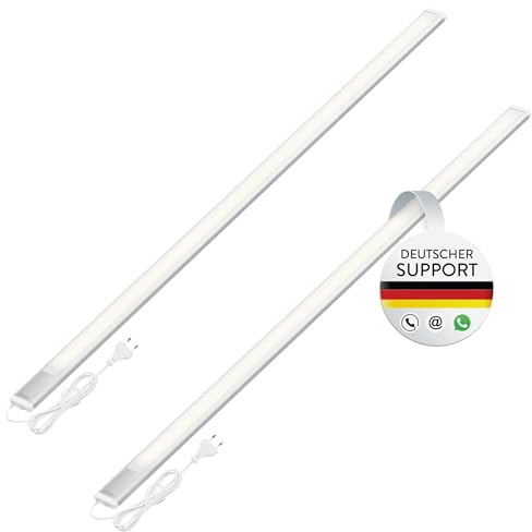 Oktaplex 2er Set Riva LED Lichtleisten flach 120cm warmweiß | 1100lm 15W 230V mit Schalter Küchenlicht Unterbauleuchte Küche silber