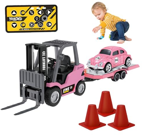 Mini carrello elevatore 1/64 Divertenti suoni realistici Mini carrello elevatore telecomandato ricaricabile con barricata Giocattolo di sollevamento mobile per regali di festa di compleanno di Natale