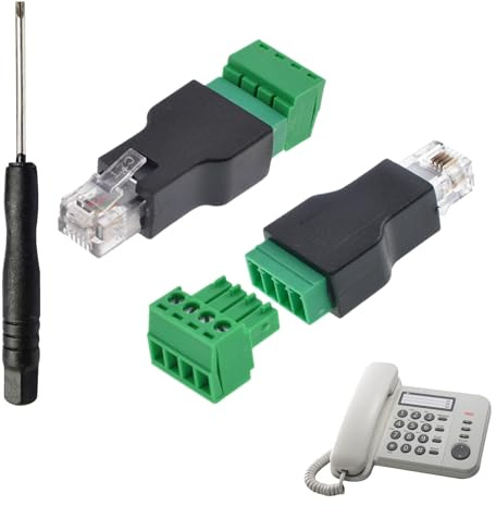 Zerabidpro RJ11 Schraubklemme RJ11 4P 4C (Männlich) Stecker auf 4Pin (Weiblich), Schraubanschluss für Telefon und CCTV, Kabelkoppler, Langlebiges Kunststoffgehäuse, Schwarz, 2 Stück